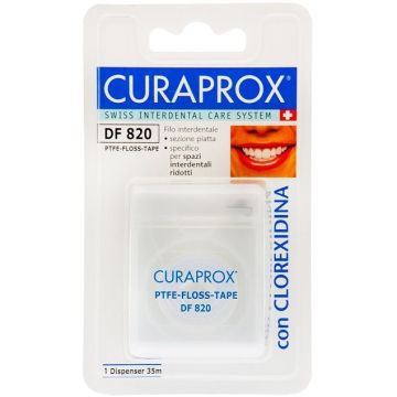 Curaprox Denti Filo Interdentale PTFE DF820 con Clorexidina Ultrapiatto